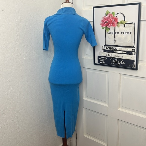 Caroline Constas Blue Ribbed Midi Shirt Dress Size S - Picture 3 of 8
